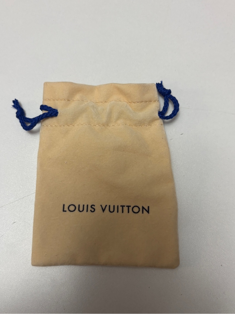 Louis Vuitton Beige Pouch with Blue Drawstrings